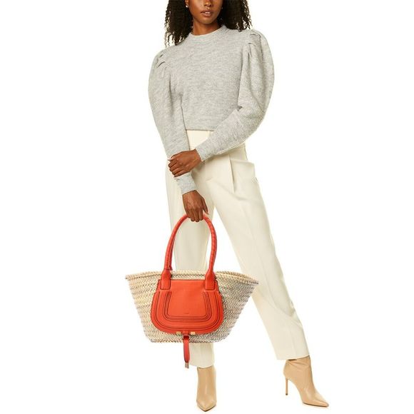 Chloe Marcie Medium Raffia & Leather Basket Tote, Orange - Picture 4 of 4